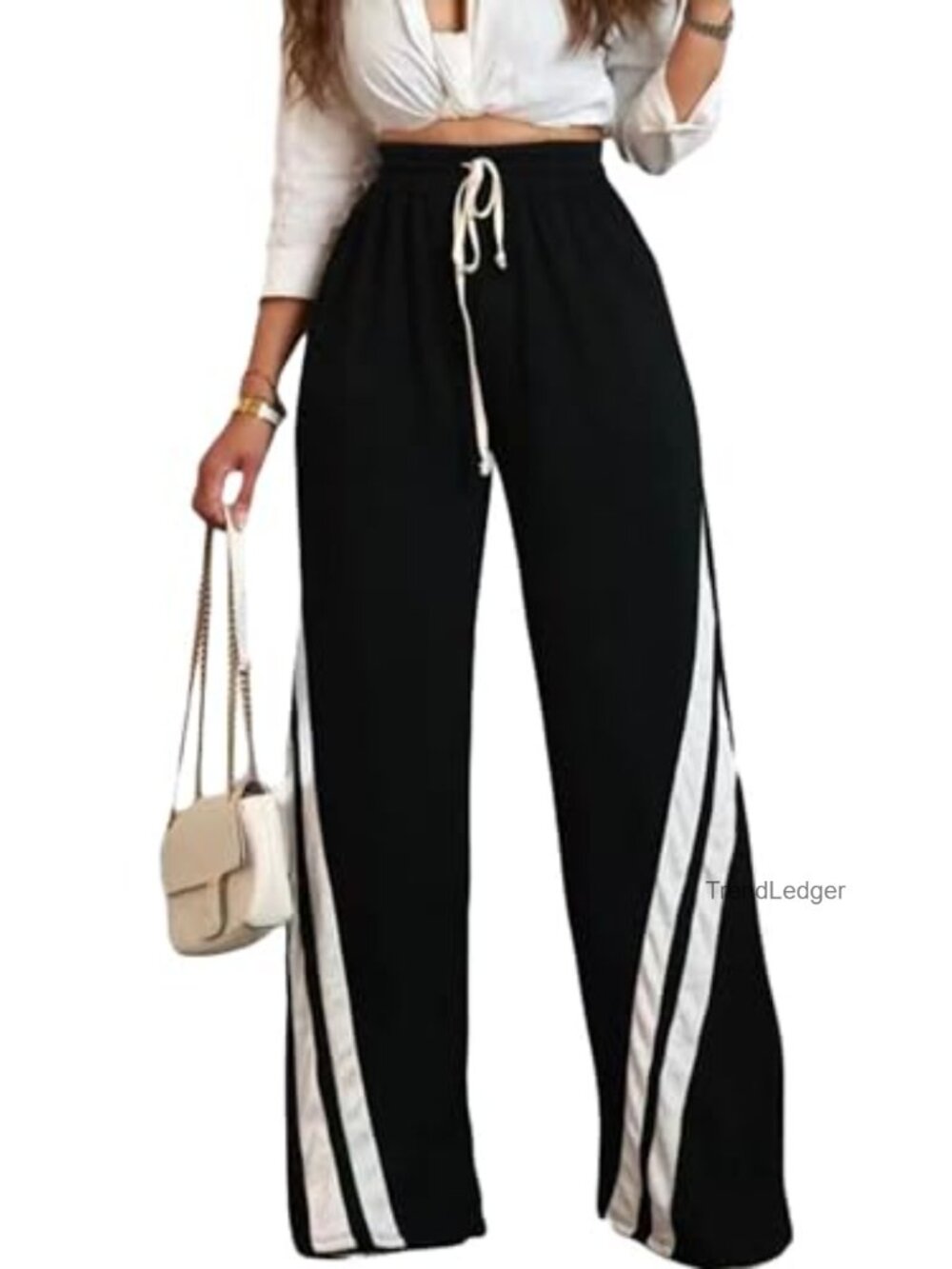 Wide Leg Striped Drawstring Track Pants Sweatpants